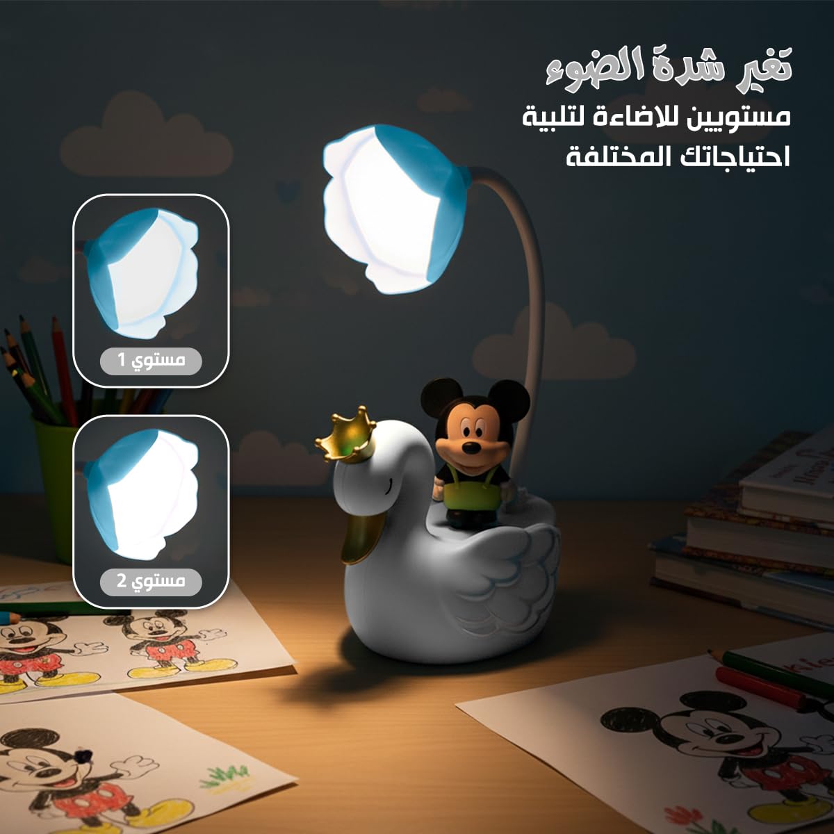 LED Desk Lamp, Adjustable Foldable Study Light with Power Switch, Multi-Angle Cartoon Design for Reading, Bedside, Home and Office (White) - image 4