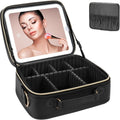 Makeup bag organizer Travel Makeup Case with LED Mirror, Travel Cosmetic Case with 3 Light Modes, Adjustable Dividers, Waterproof Organizer Box with Brush Slots for Women and Girls, X-595 (Black) - image 1