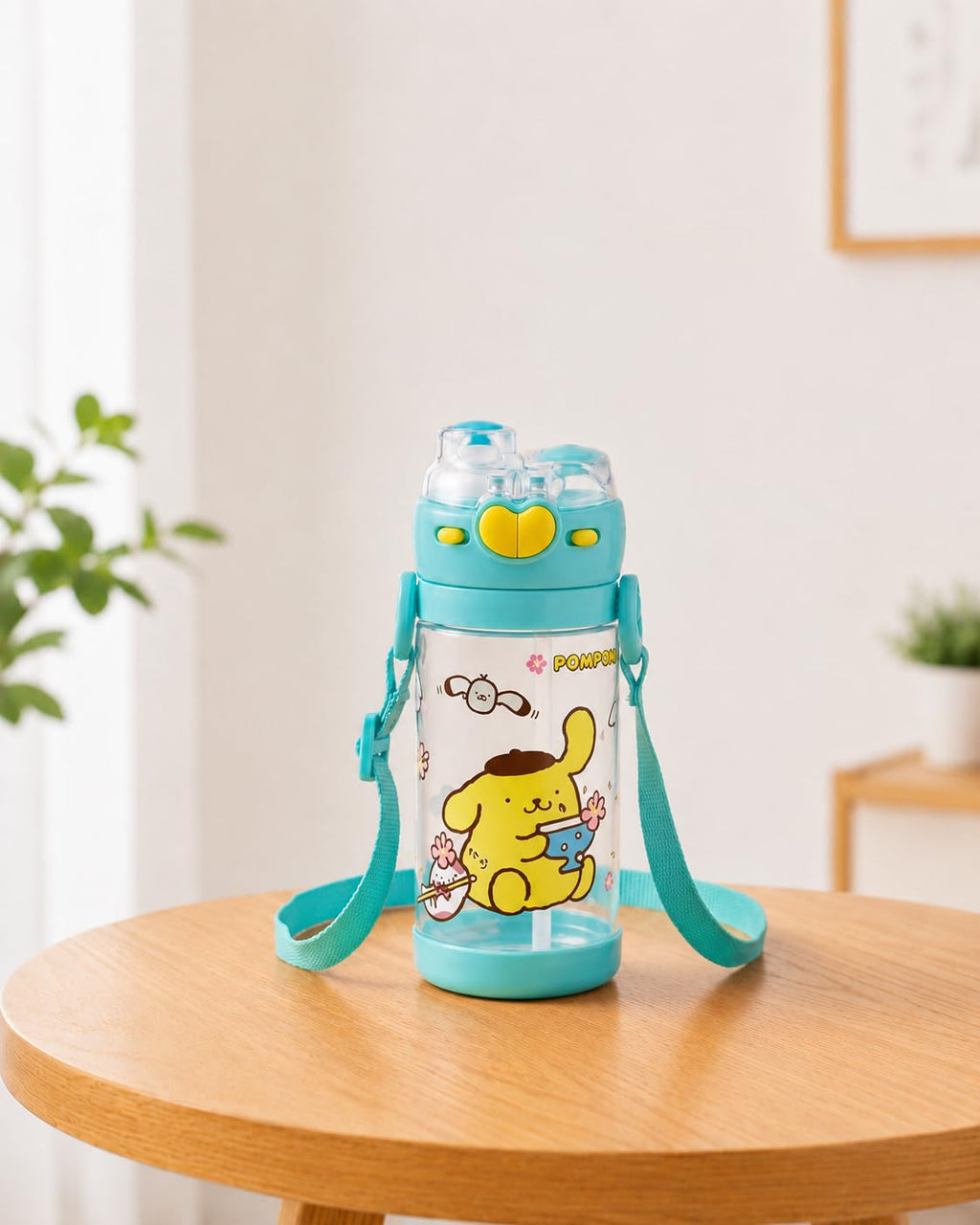 Water Bottle 450 ml with Straw, Leakproof Plastic Drinking Bottle with Flip Lid and Carry Strap, Portable Reusable Cup for School, Work, Travel and Daily Use, F-1343, Green - image 1