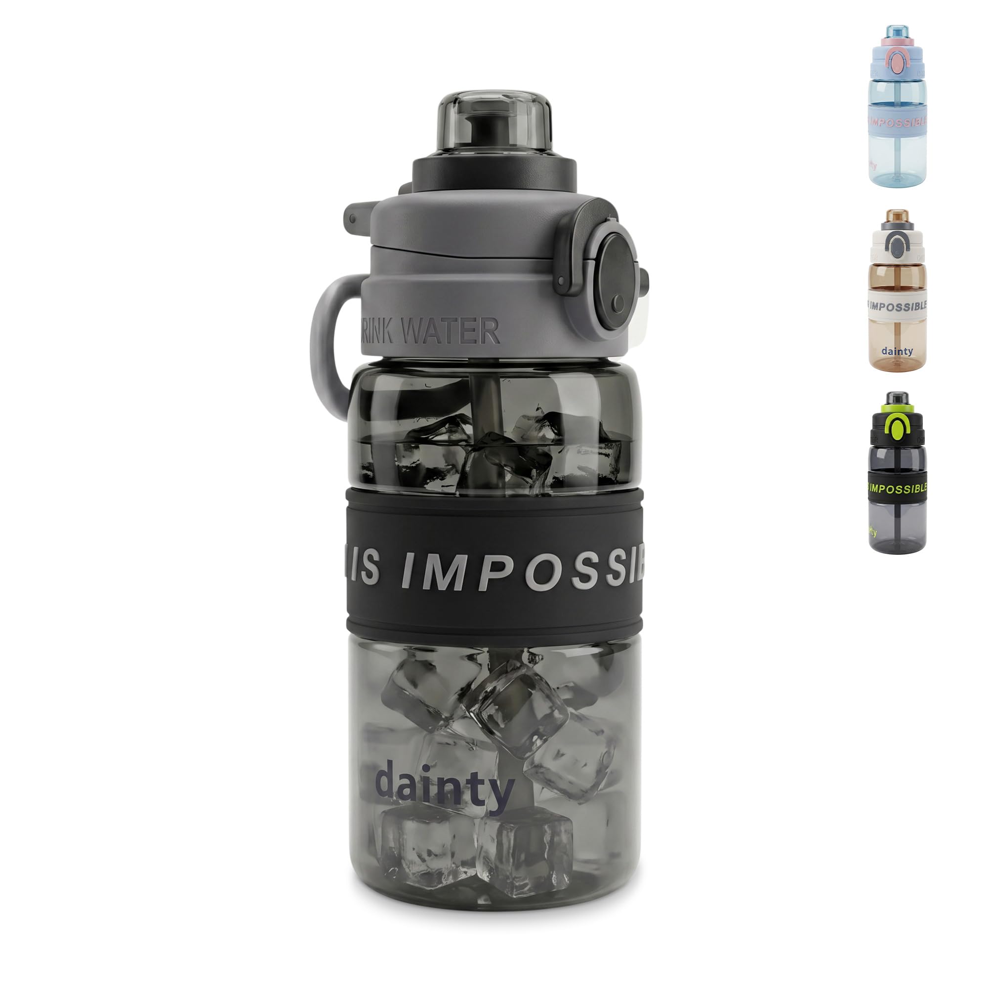 Water Bottle 500ml with Straw, BPA-Free Lightweight Plastic Sports Bottle with Leak-Resistant Lid for School, Gym, Fitness, Outdoor and Travel Use, FL-1315, Grey - image 1