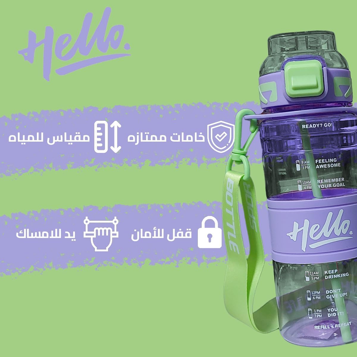 Water Bottle 720 ml with Straw, Leakproof Sports Drinking Bottle with Flip Top Lid for School, Gym, Travel and Daily Use (Purple) - image 2