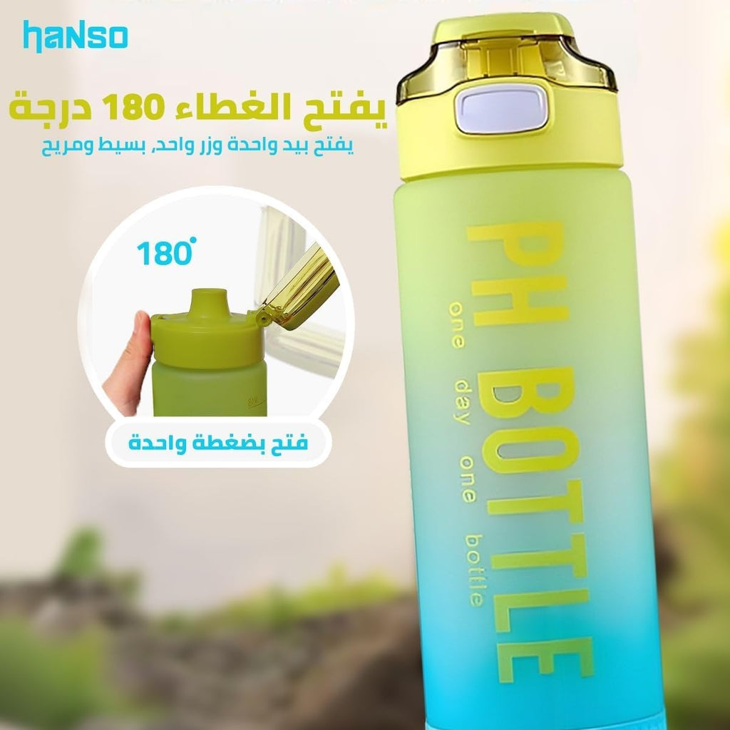Water Bottle 1L with Time Marker and Handle, Leakproof BPA-Free Reusable Sports Bottle for Gym, Travel, Office, School and Outdoor Fitness (Yellow & Blue) - image 5