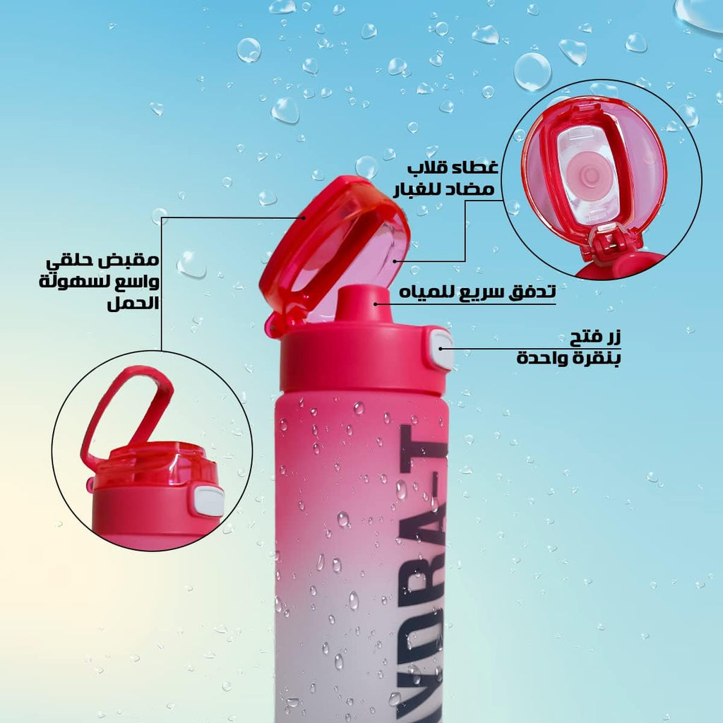 Sports Water Bottle 1L BPA-Free Leakproof with Carry Handle for Gym, Fitness, Yoga, School and Travel (Pink and Grey) - image 3