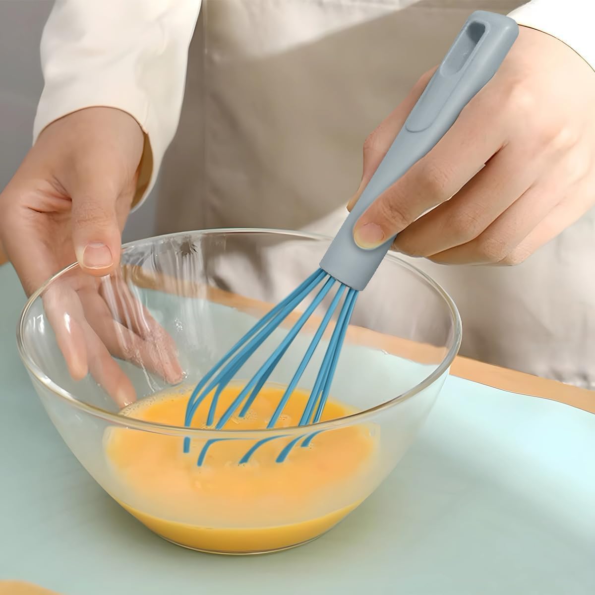 Silicone Cooking Utensils Set 3 Pcs Spatula Whisk Brush Heat Resistant Non Stick Tools for Baking and Cooking with Plastic Handle Kitchen Accessories (Blue) - image 7