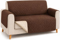 Reversible Sofa Cover for 2 Seater Loveseat, Washable Polyester Furniture Protector for Pet Hair, Crumbs and Everyday Wear, Living Room Couch Slipcover, Brown, SB-279 - image 1