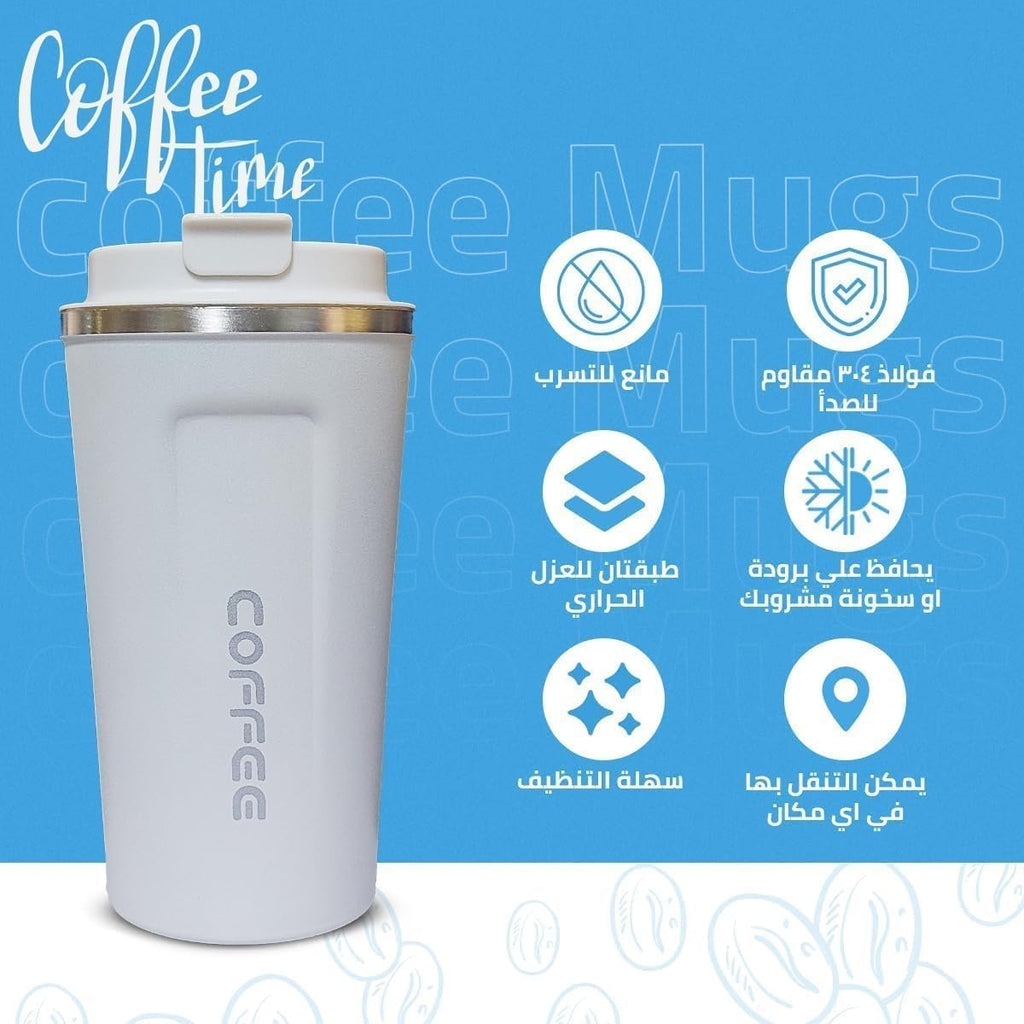 Coffee Cup - Thermal Travel Mug 510 ml, Stainless Steel Vacuum Insulated Double Wall, Leak Proof with Non-Slip Base, BPA-Free, for Hot and Cold Drinks (White) - image 2