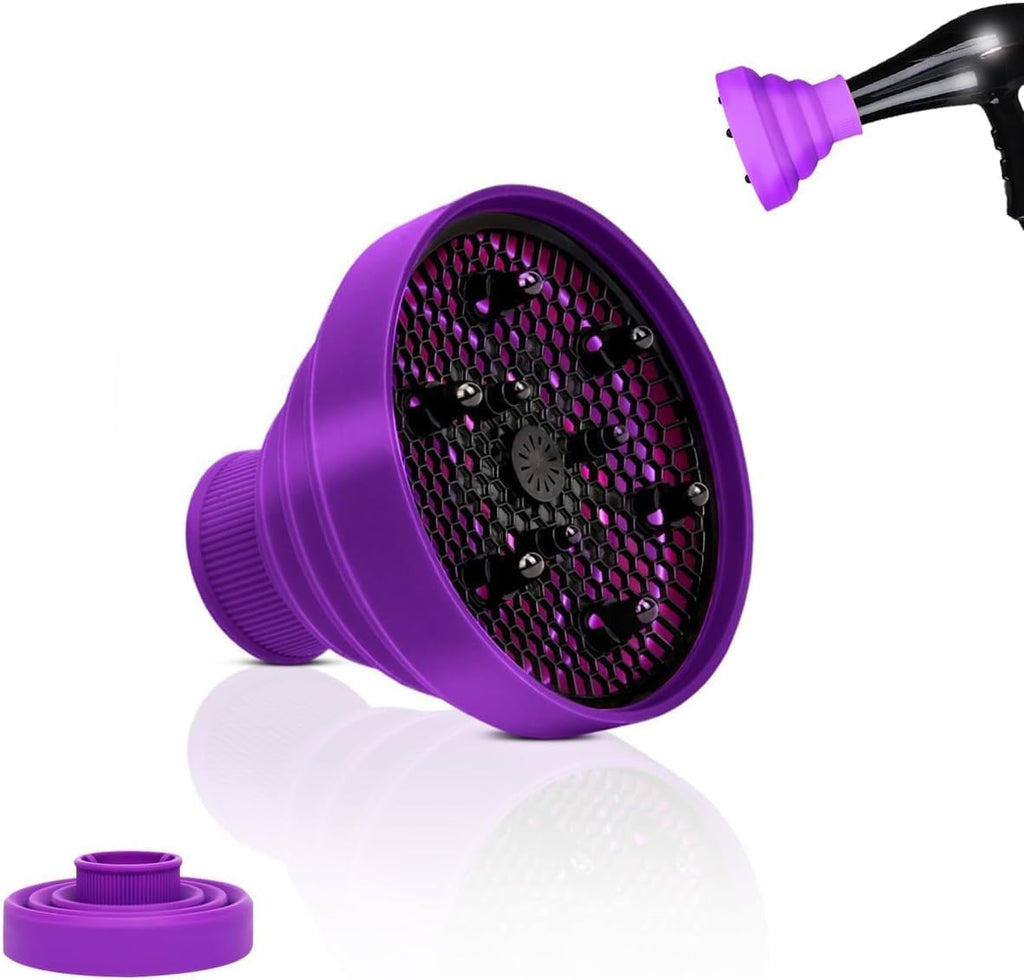 Hair Diffuser, Foldable Silicone Hair Dryer Attachment for Curly and Wavy Hair, Universal-Fit Collapsible Blow Dryer Accessory for Home, Salon and Travel (Purple) - image 1