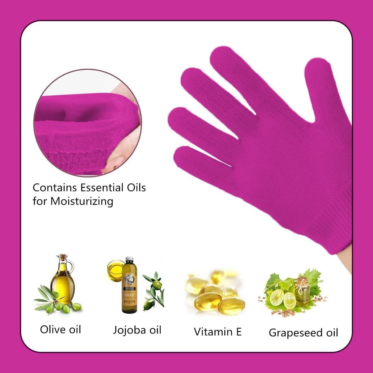 Moisturizing Gloves Spa Gel Hand Mask with Jojoba Oil Olive Oil and Vitamin E, Reusable Hand Care Gloves for Dry Rough-Feeling Hands, One Size (Pink) - image 6