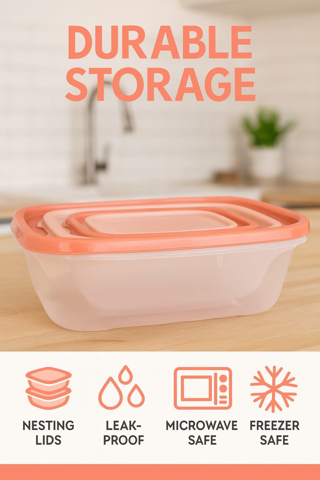 Food Storage Containers Set of 4, Airtight Oval Refrigerator Boxes, Microwave Safe up to 3 Minutes for Fruit, Vegetables, Meal Prep and Leftovers (Pink) - image 2