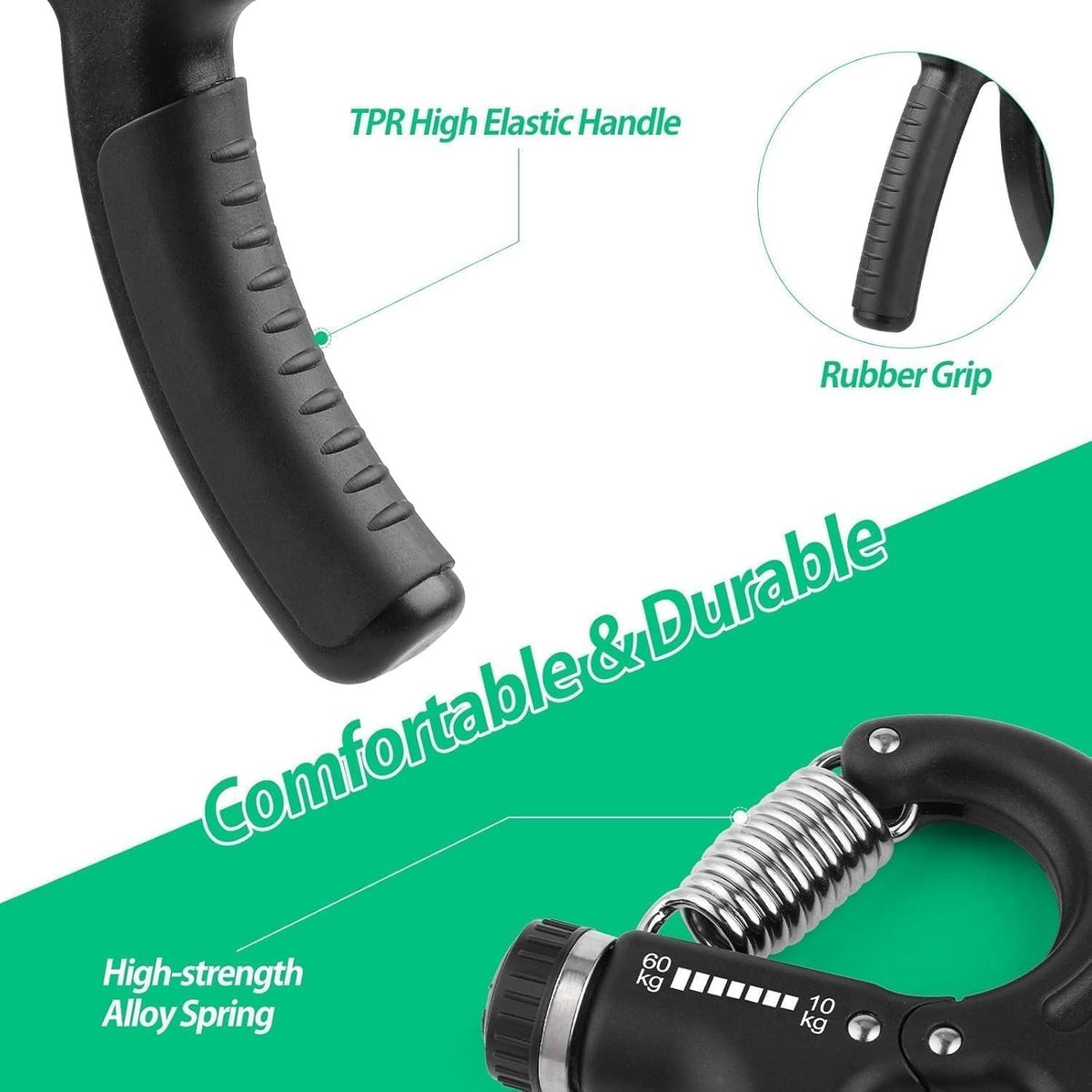 Hand Grip Strengthener, Adjustable Resistance Forearm Exerciser with Ergonomic Handles, Finger and Wrist Training Tool for Fitness, Home, Office and Gym, Grey - image 4