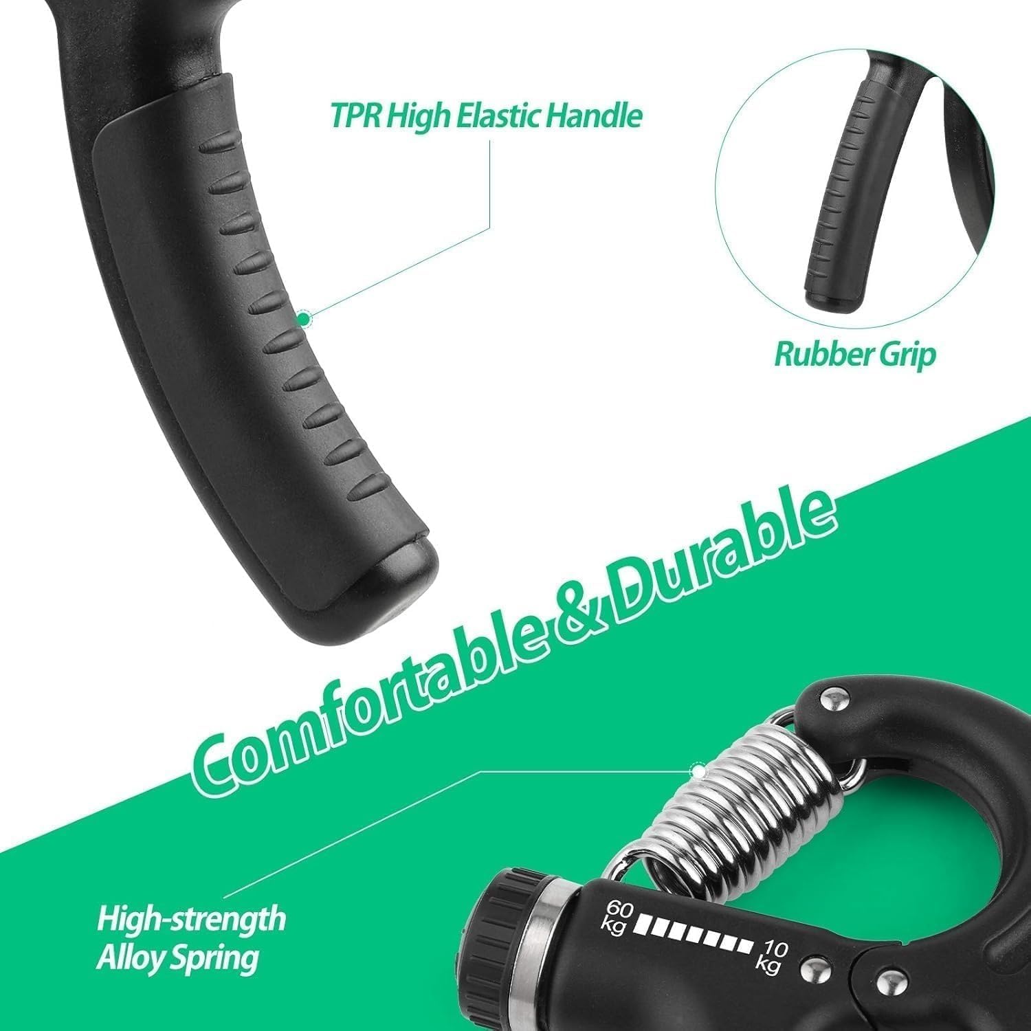 Hand Grip Strengthener, Adjustable Resistance Hand Exerciser for Forearm, Wrist and Finger Training, Portable Grip Trainer for Home, Office and Gym, Green - image 4