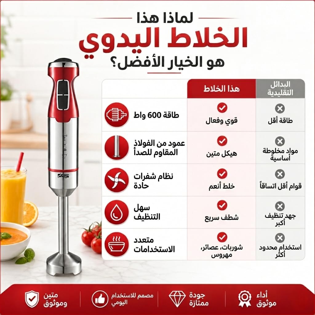 Hand Blender 600W, Variable Speed Immersion Blender with Turbo, Full Copper Motor, 4 Stainless Steel Blades and Detachable Shaft for Soups, Sauces, Smoothies and Baby Food, KM1117 - image 4
