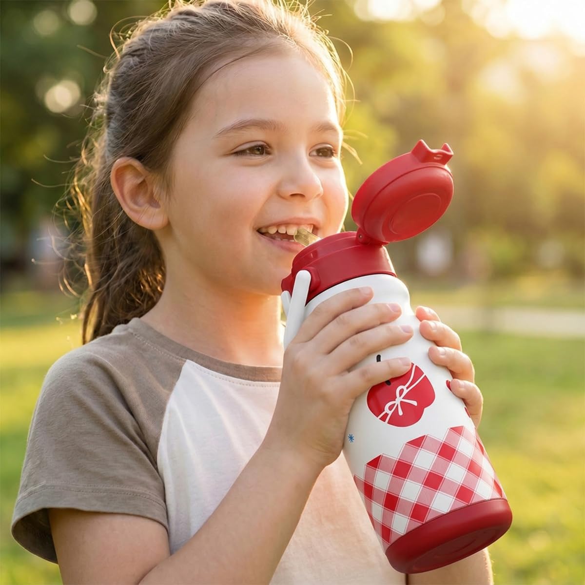 Water Bottle 550ml - Stainless Steel Insulated Travel Cup with Handle & Straw, Leak Proof for Hot and Cold Drinks, BPA-Free, Portable Mug for Office, Gym, Travel & Car Use, F-1541 (Red) - image 6