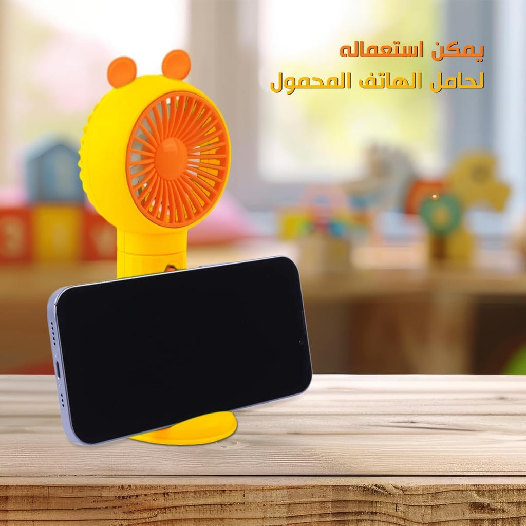 Portable Fan, USB Rechargeable Handheld Mini Desk Fan with Phone Stand, Quiet 0.6W 1-Speed Personal Cooling Fan for Office, Home and Travel, HK59-1B, (Yellow) - image 4