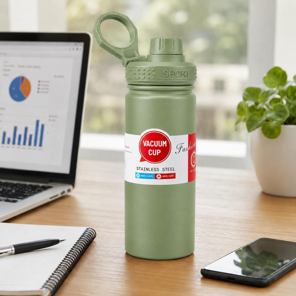 Water Bottle 550 ml, 304 Stainless Steel Vacuum Insulated Flask with Leakproof Lid and Carry Loop, BPA-Free Sports Bottle for Gym, School, Office and Travel, F-742, Green - image 6