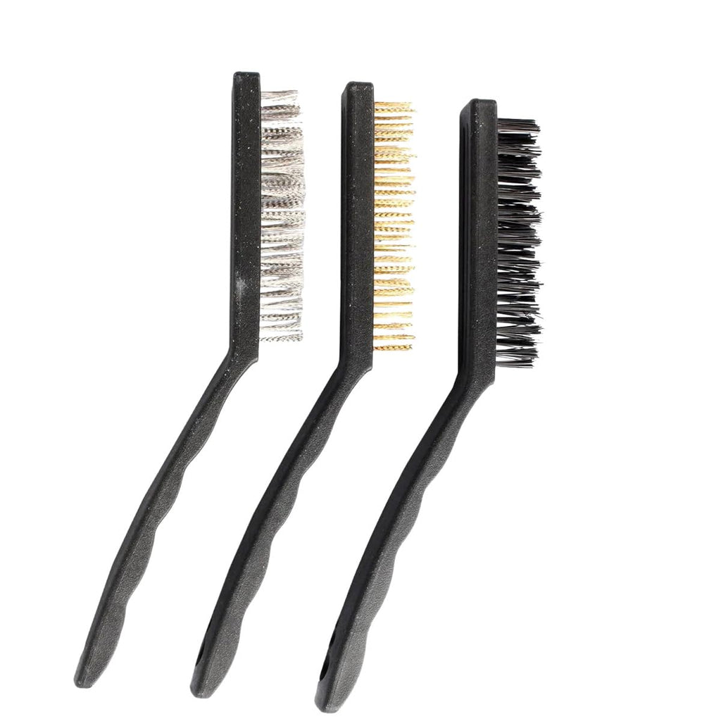 Wire Brush with Curved Handle, Nylon Brass Stainless Steel Cleaning Brushes for Rust Paint Dirt Removal Metal Kitchen Workshop Black (Black, Set of 3) - image 1