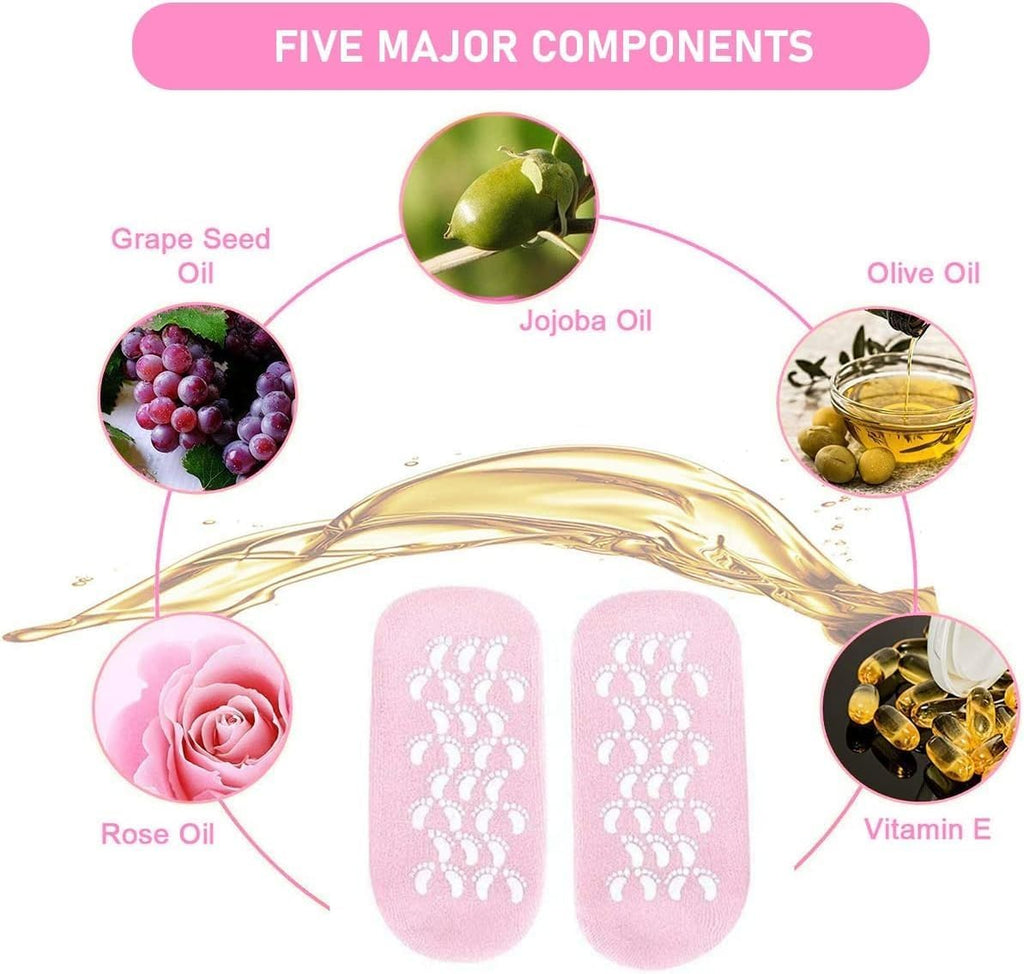 Moisturizing Gel Heel Socks for Dry Cracked Heels with Jojoba Oil Olive Oil Vitamin E One Size Softening Spa Socks Home Foot Care (Pink) - image 3
