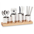 Utensil Holder Set, 4-Piece Stainless Steel Cutlery Organizer with Bamboo Base, Flatware Caddy for Forks, Knives and Spoons, Kitchen Counter and Dining Table, Silver - image 1