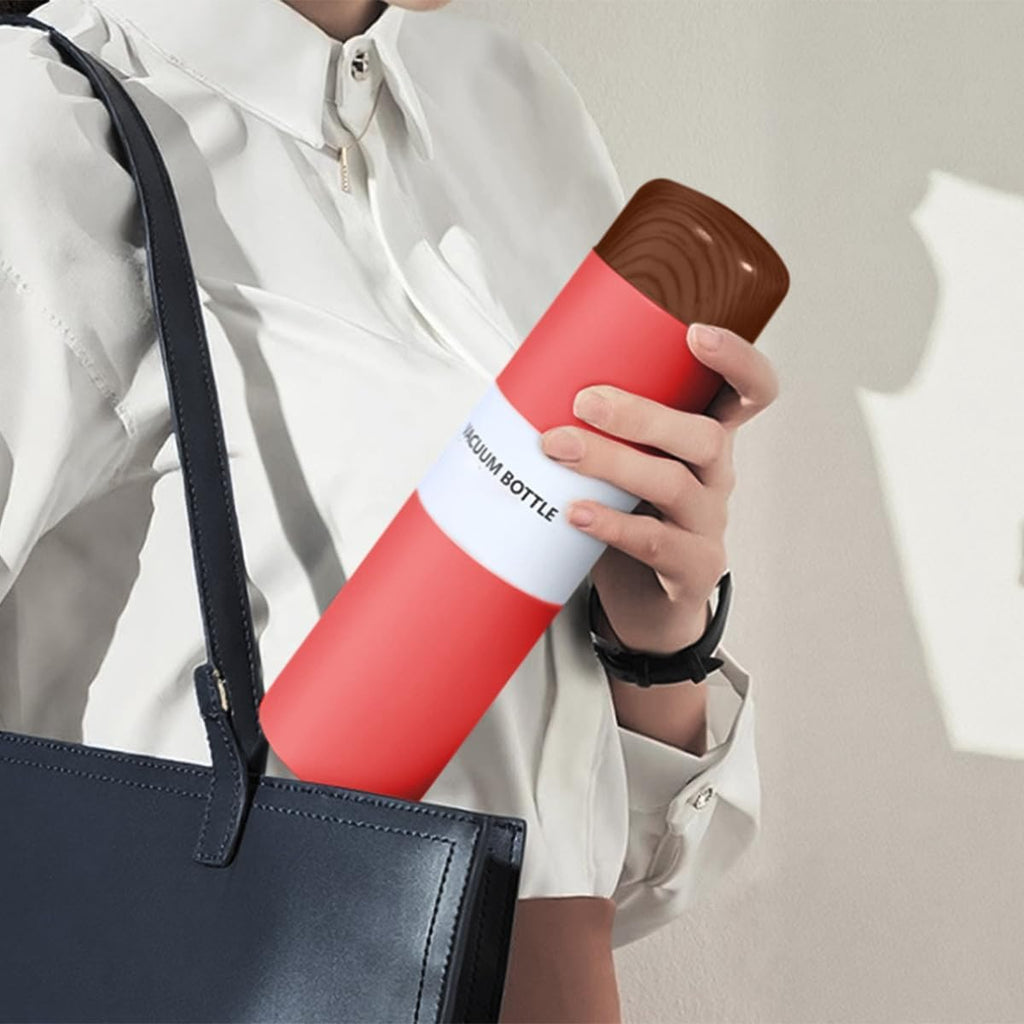 Water Bottle 250ml Stainless Steel Vacuum Insulated Slim Pocket Flask, Leak-Proof Wood Grain Travel Mug for Hot Cold Drinks Office Commute, Red - image 7