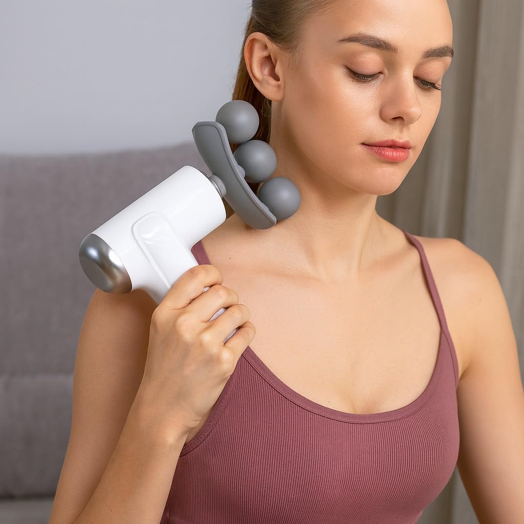 Massage Gun, Deep Tissue Percussion Muscle Massager with 3 Heads, 6 Speed Levels, 24W Rechargeable Handheld Body Massager for Back, Neck, Shoulders, Legs, Gym and Home, LM-130 (Beige) - image 7