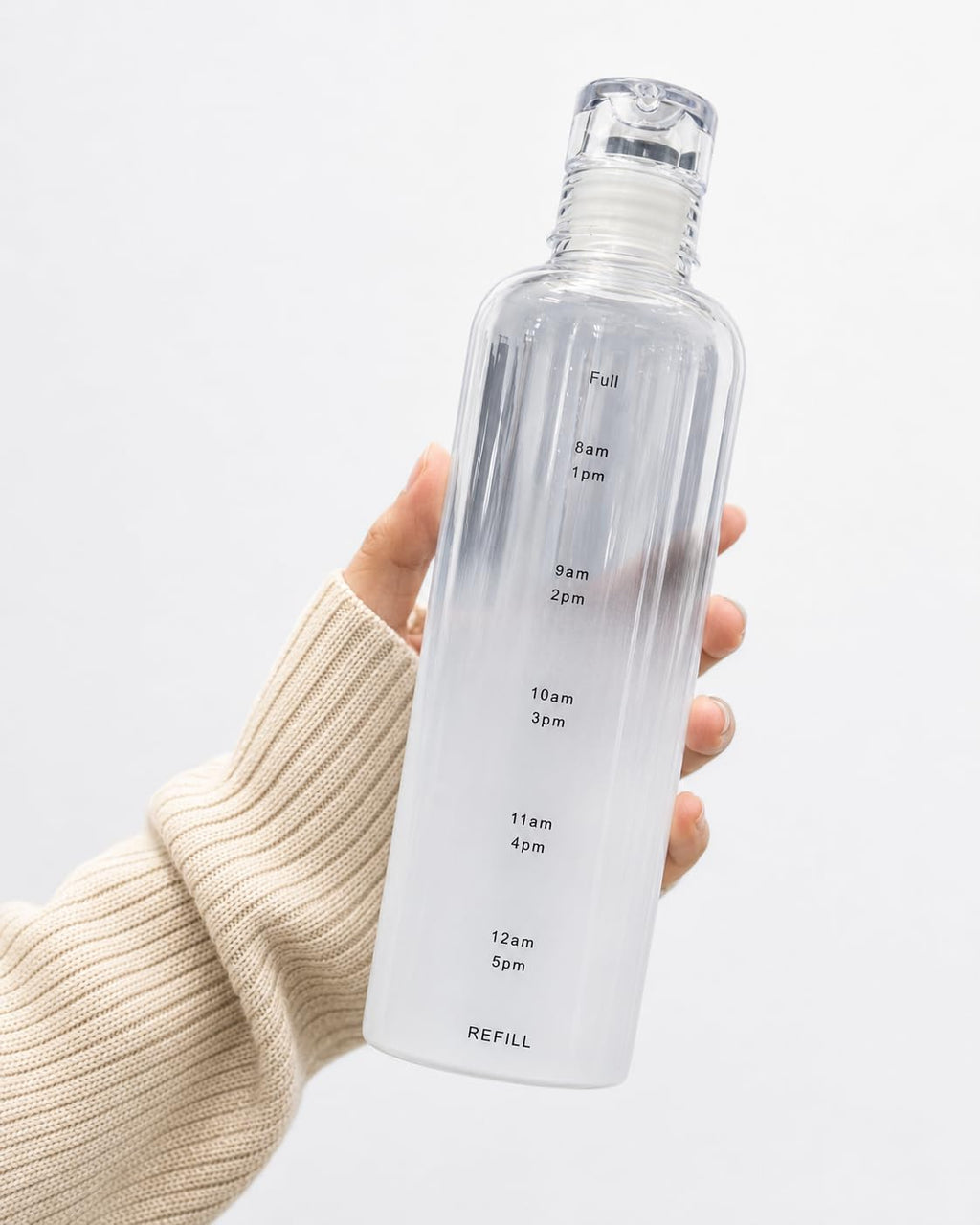 Water Bottle with Hourly Time Markers 500ml - Sport Water Bottle, Leak Proof lid & Reusable, BPA Free, Motivational Flask with Wide Mouth (White) - image 1