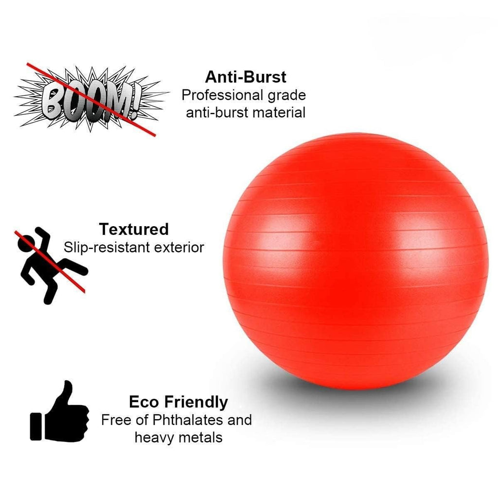 Yoga Ball Exercise Ball – Anti-Burst for Home Gym Pregnancy Pilates, Physical Therapy & Balance Training Stability Ball with Quick Pump – Slip-Resistant Swiss Ball (Red) (65cm) - image 2