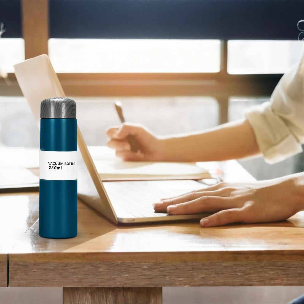 Water Bottle, Vacuum Insulated Water Bottle 250ml, Slim Stainless Steel Cup, Pocket Wood Grain, Creative Outdoor Portable cup (Dark Blue) - image 7