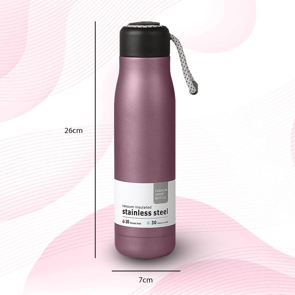 Water Bottle 500ml, Vacuum Insulated Stainless Steel Flask with Leakproof Lid, BPA-Free Double Wall Bottle for Hot and Cold Drinks, Gym, Travel, Office and Daily Use (Pink) - image 3