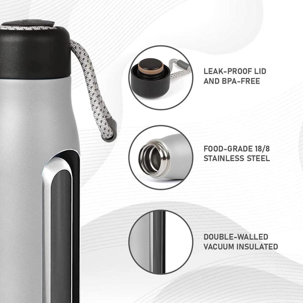 Water Bottle 500 ml, Stainless Steel Vacuum Insulated Double-Wall Flask with Leakproof Lid, Reusable Thermal Sports Bottle for Hot and Cold Drinks, Travel, Gym, School and Office, Silver - image 3