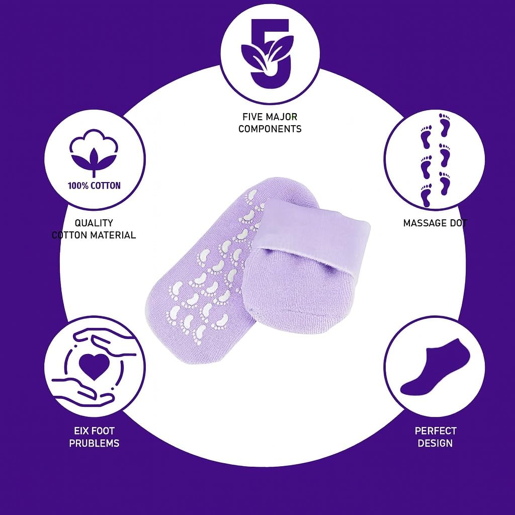 Moisturizing Socks Gel Heel Socks for Dry and Cracked Heels with Jojoba Oil Olive Oil and Vitamin E One Size Softening Spa Socks (Purple) - image 2
