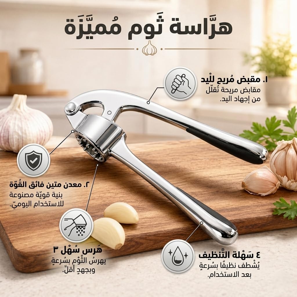 Garlic Press, Stainless Steel Manual Garlic Crusher with Ergonomic Handle, Easy-Clean Kitchen Mincer for Cloves, Ginger and Food Preparation, Silver, XD-81 - image 2