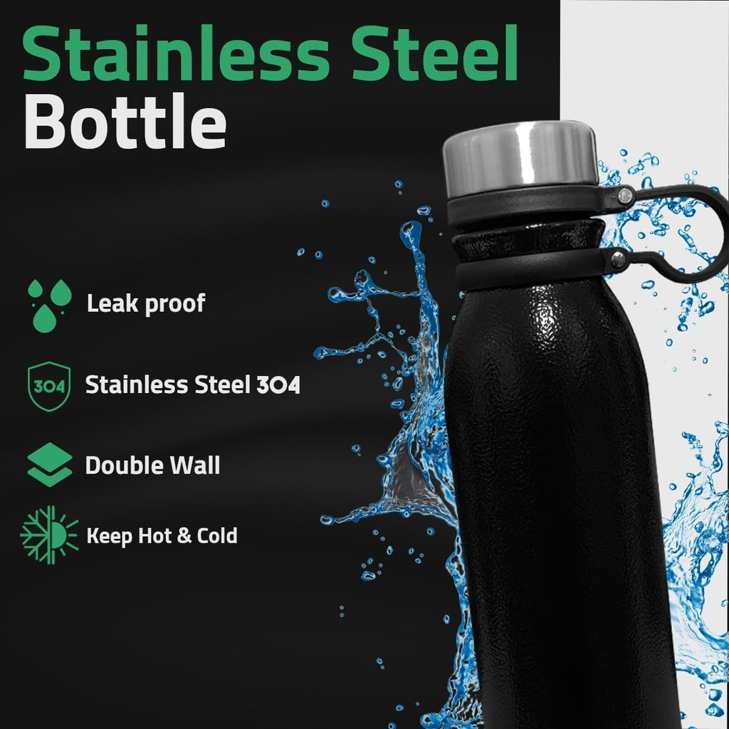 Water Bottle 600ml, Stainless Steel Vacuum Insulated Flask with Double Wall Leak-Resistant Design for Hot and Cold Drinks, Sports, Travel, Office and Gym, Black - image 4