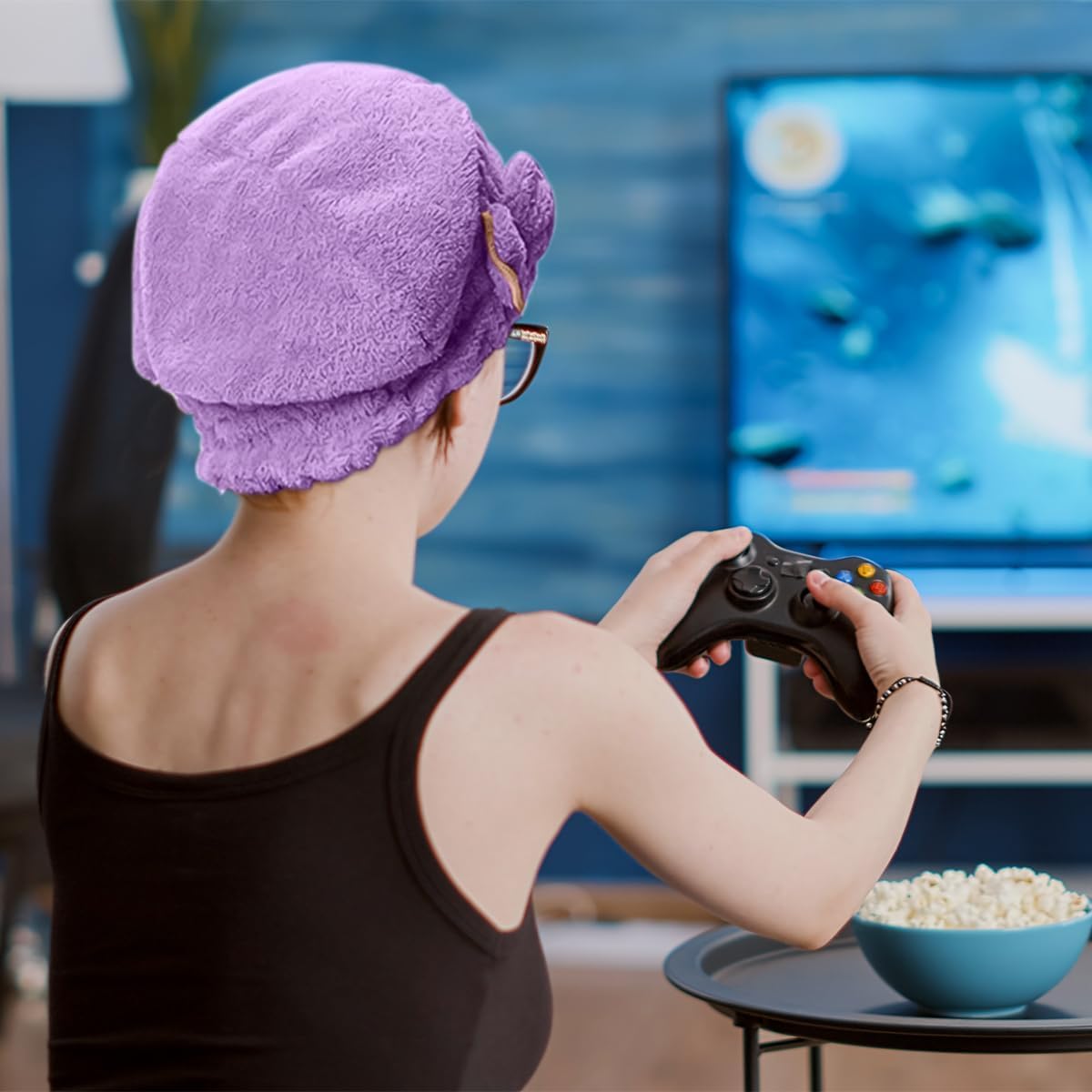 Microfiber Hair Towel Wrap, Quick-Dry Turban Cap for Wet, Curly and Long Hair, Soft Lightweight Absorbent Head Towel (Purple) - image 6