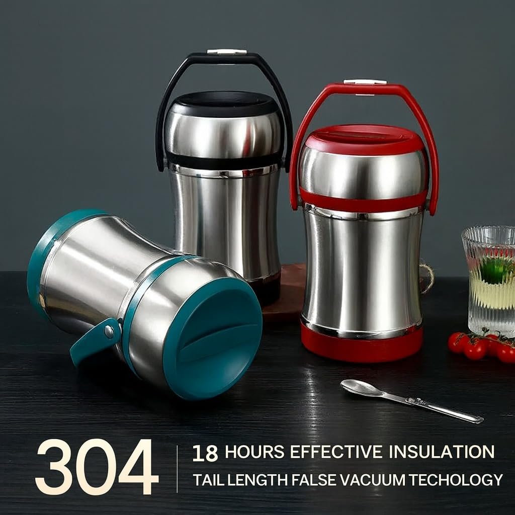 Lunch Box 1.6 L, Vacuum Insulated Stainless Steel Food Container with Double-Wall Design, Airtight Lid and Spoon for Hot and Cold Meals, Soup, Work and Travel, HH-50 (Green) - image 3