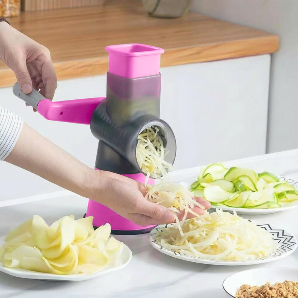 Tabletop Drum Grater - Manual Slicer, Multifunctional Vegetable Cutter, Non-Slip Suction Base, Hand-Crank, Easy to Use, Chopper for Salad, Cheese, Vegetables & Fruits, XE-132 (Pink) - image 6