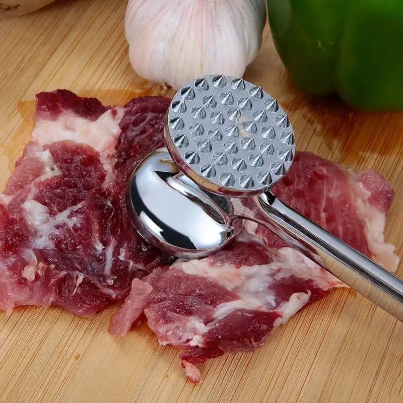Meat Tenderizer Hammer, Stainless Steel Double-Sided Meat Mallet with Textured and Flat Heads for Steak, Chicken, Schnitzel, Cutlets and Nuts, Silver - image 5