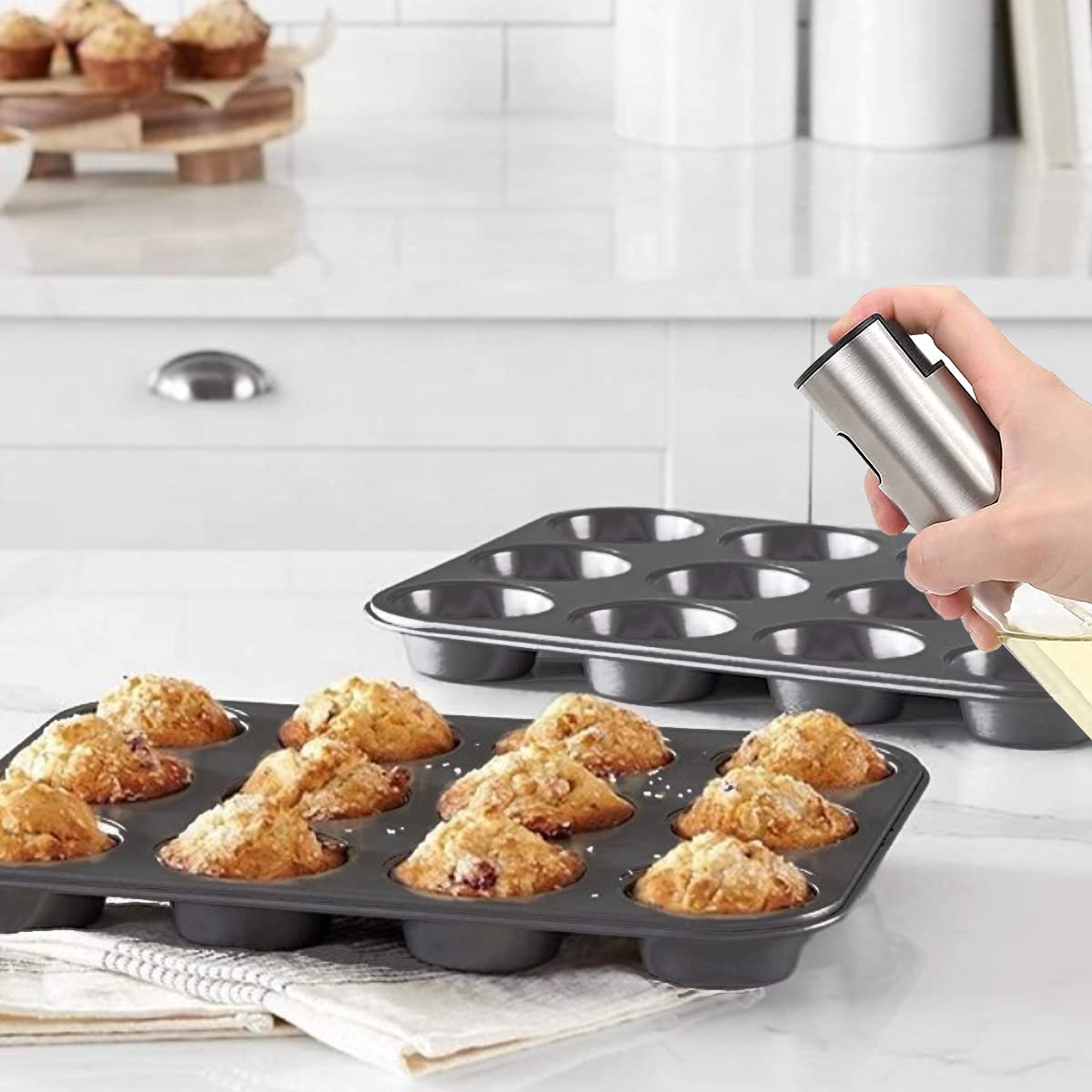 Muffin Pan 12 Cup, Non-Stick Reusable Round Cupcake Baking Tray for Muffins, Mini Cheesecakes, Brownies and Desserts, Home Kitchen Oven Mold (Black) - image 5