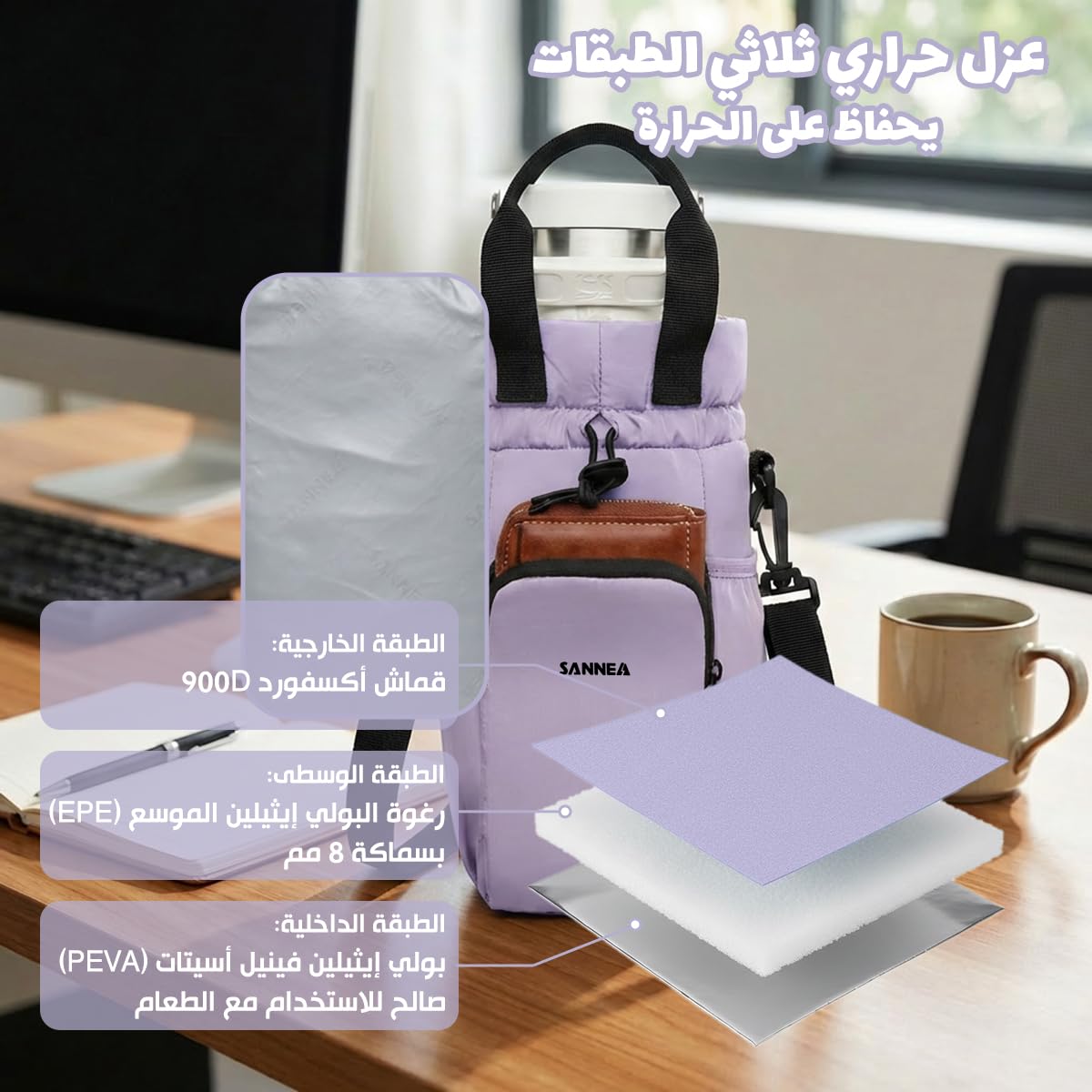 Insulated Lunch Bag 1.5L, Compact Thermal Cooler Tote with Leak-Resistant Lining for Small Food Containers, Snacks, Office, School, Picnic and Travel, BB-532, Purple - image 5