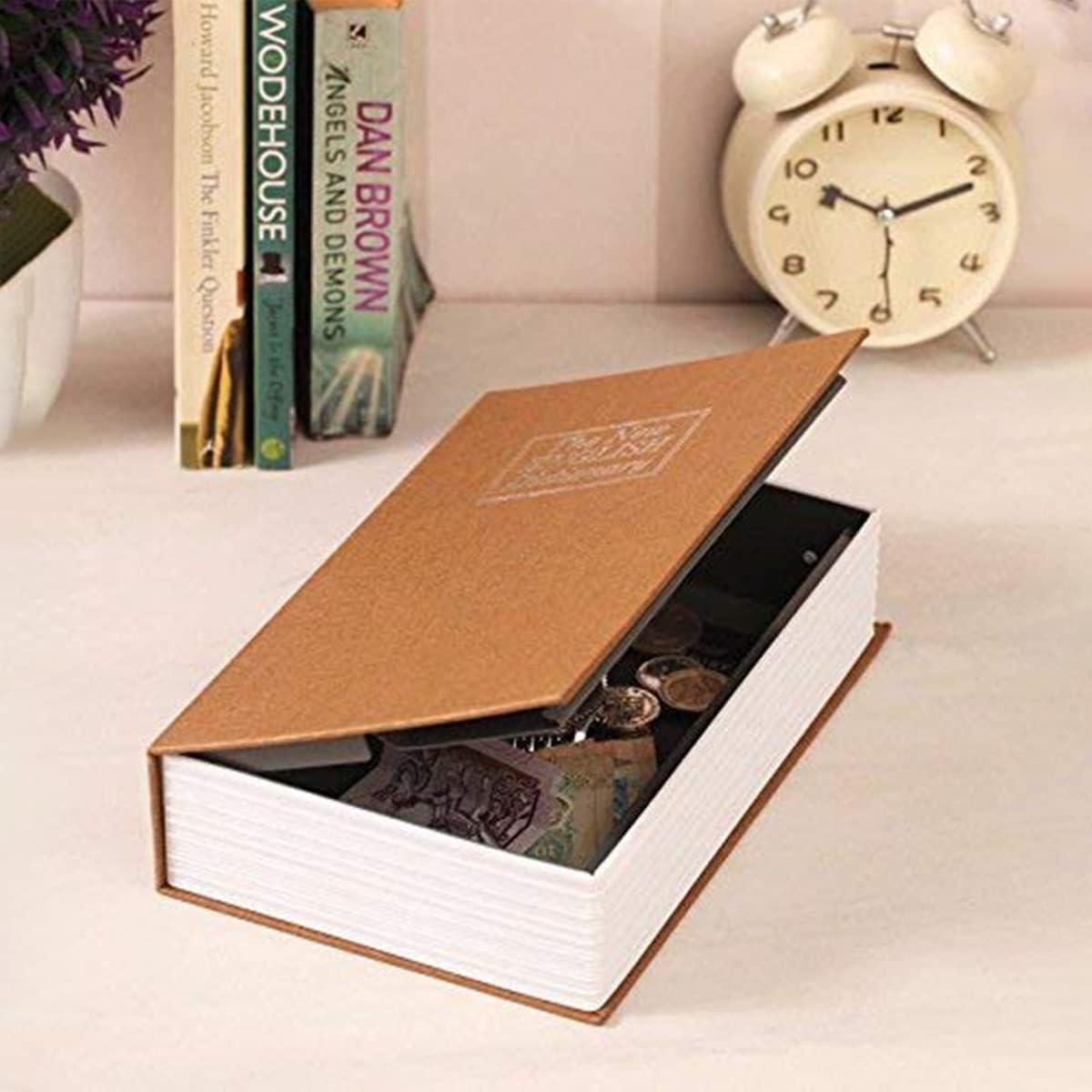 Book Safe with Lock and 2 Keys, Hidden Metal Box for Cash, Jewelry, Passport and Valuables, 24 x 15.5 x 5.5 cm (Brown) - image 2