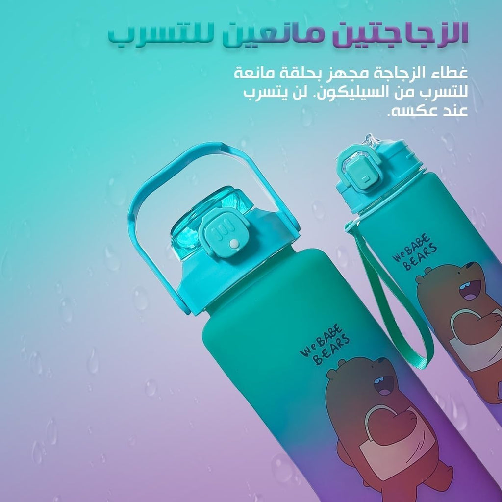 Water Bottle Set of 2, 2L and 800ml Sports Bottles with Straw, Time Marker and Leakproof Lid, Reusable for Gym, Travel, Office and Outdoor Use, Green Purple - image 5