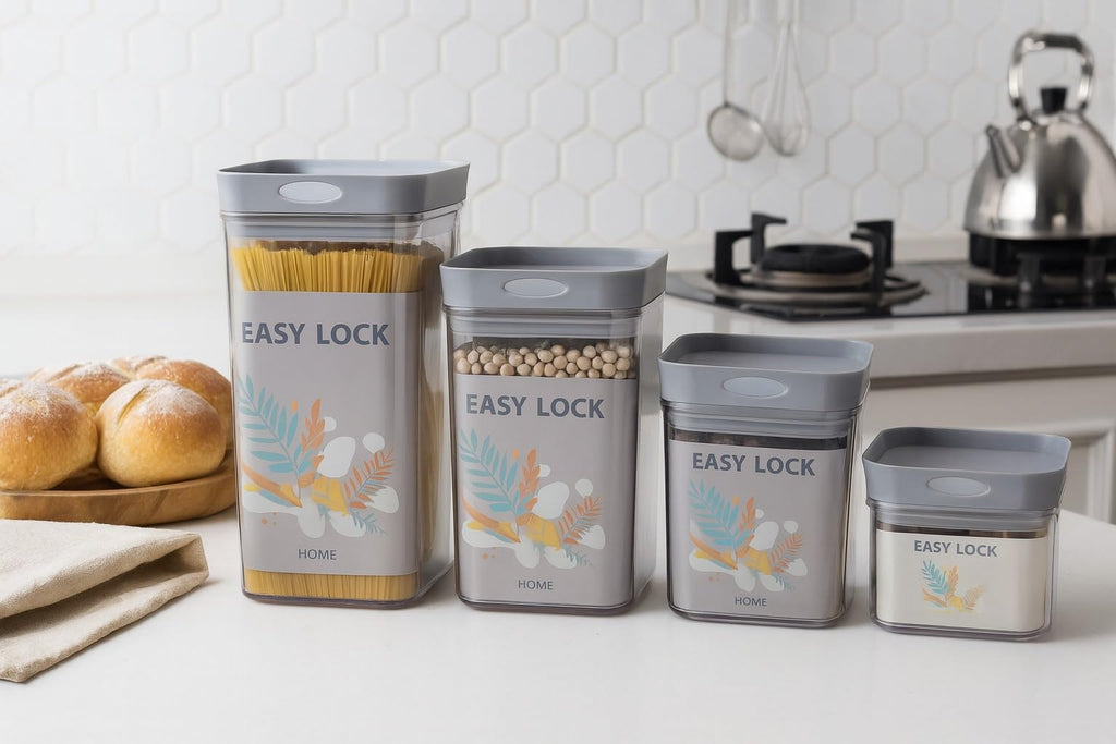 Food Storage Containers Set – Airtight Kitchen Jars With Lids, Pantry Organization Acrylic Canisters For Flour Sugar Legumes Spices Snacks, Stackable Clear Set Of 4 (400/600/800/1000ml) (Grey) - image 5