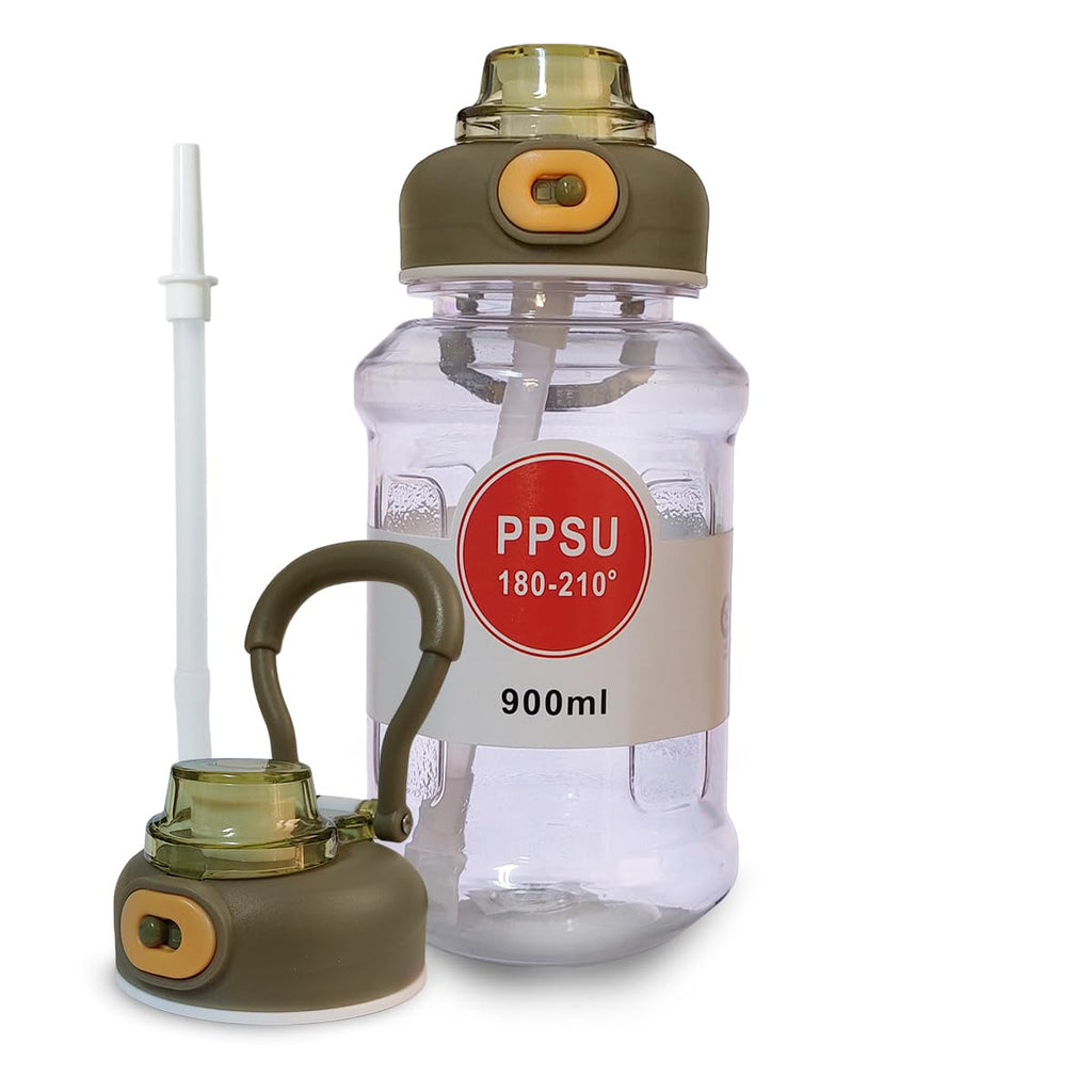 Sports Water Bottle with Straw 900ml – Leak Proof BPA Free Gym Drinking Bottle with Carrying Strap, Portable Fitness Water Bottle for Outdoor, Travel & Daily Use, Green - image 1