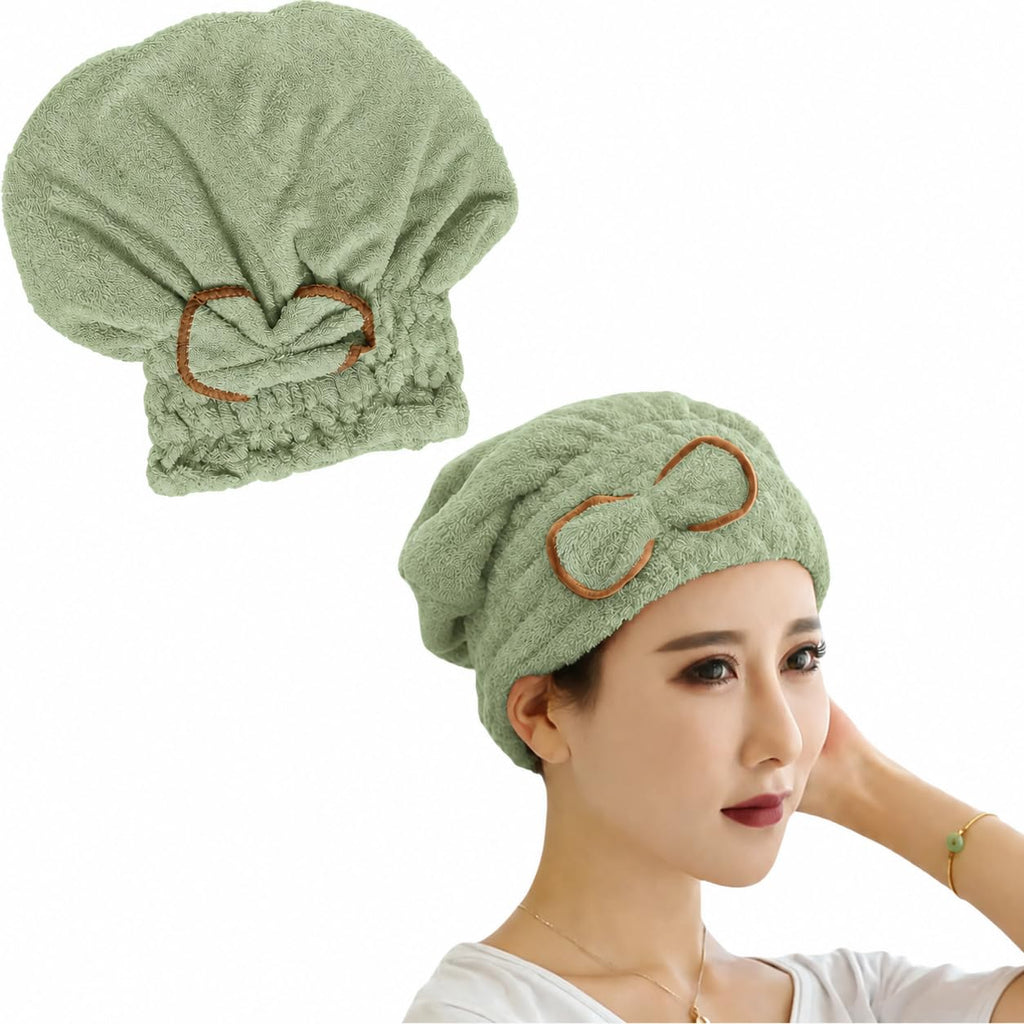 Hair Drying Towel - Microfiber Quick Dry Turban Cap for Wet & Curly Hair, Heat Protection Lightweight Soft Bath Wrap for Women & Girls Salon (Light Green) - image 1