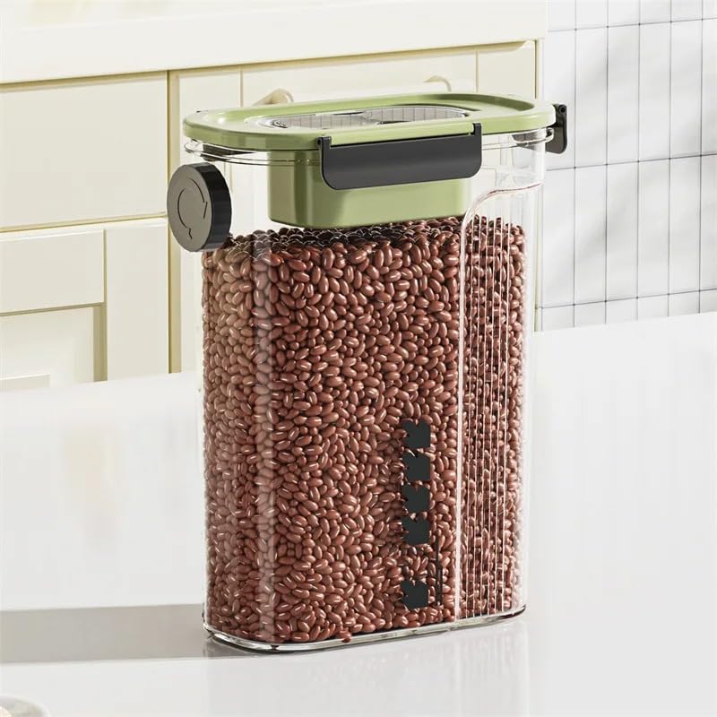 Food Storage Containers with Airtight Lids, Kitchen Storage Jars Set with 3 Rows of Clips, 2 Sealing Rings and Knob Cover, Grain Bottle for Cereal, Juice and Cold Water (Green, 4) - image 1