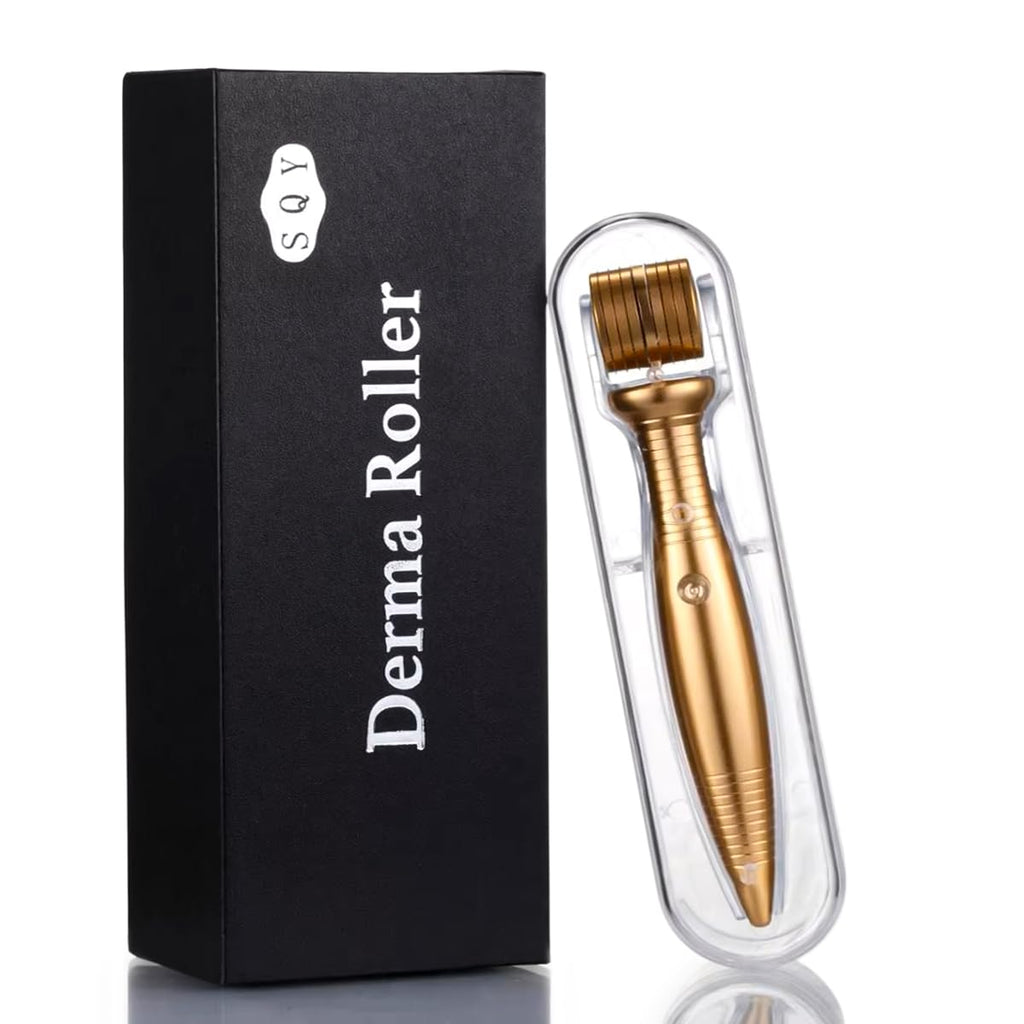 Derma Roller Microneedling Kit 540 Titanium Micro Needles for Face Beard Hair Skin Rejuvenation Microneedle Therapy Tool (Gold, 0.75 mm) - image 1