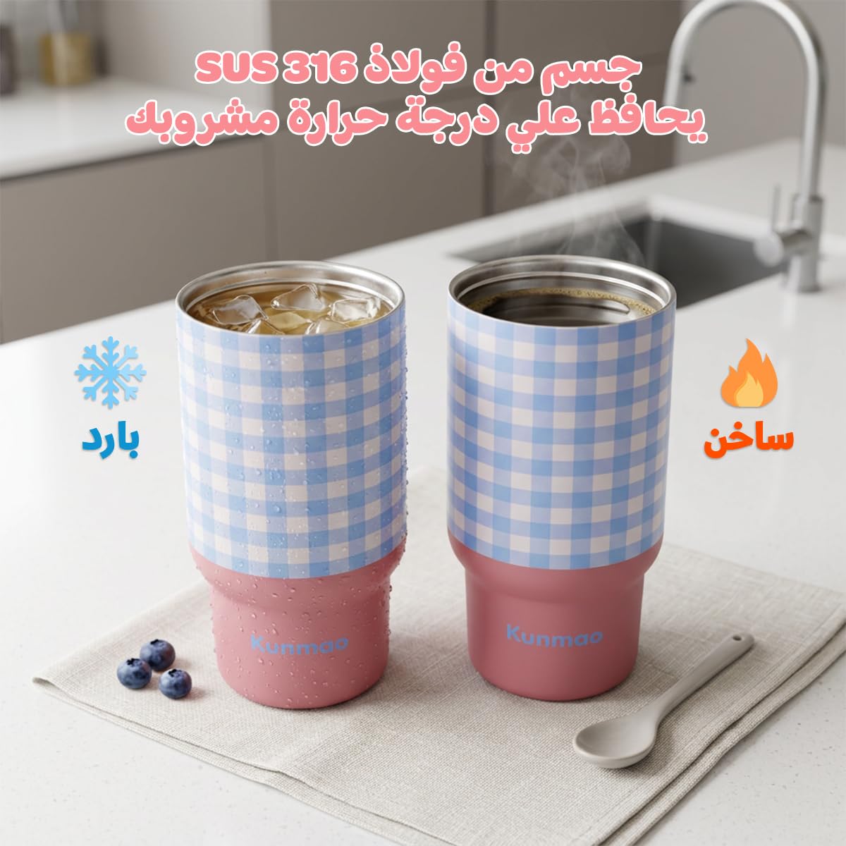 Water Bottle 800ml, Double-Wall Stainless Steel Travel Mug with Straw, Carry Handle, Strainer and Leakproof BPA-Free Lid for Hot and Cold Drinks, F-1531, Blue - image 5