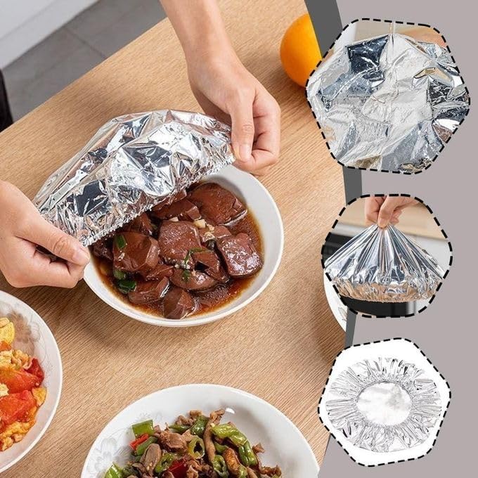 Aluminum Foil Food Covers 50 Pcs, Universal Bowl and Plate Lids for Fresh Keeping, Heat Retention, Leftovers and Kitchen Food Storage, Silver - image 6