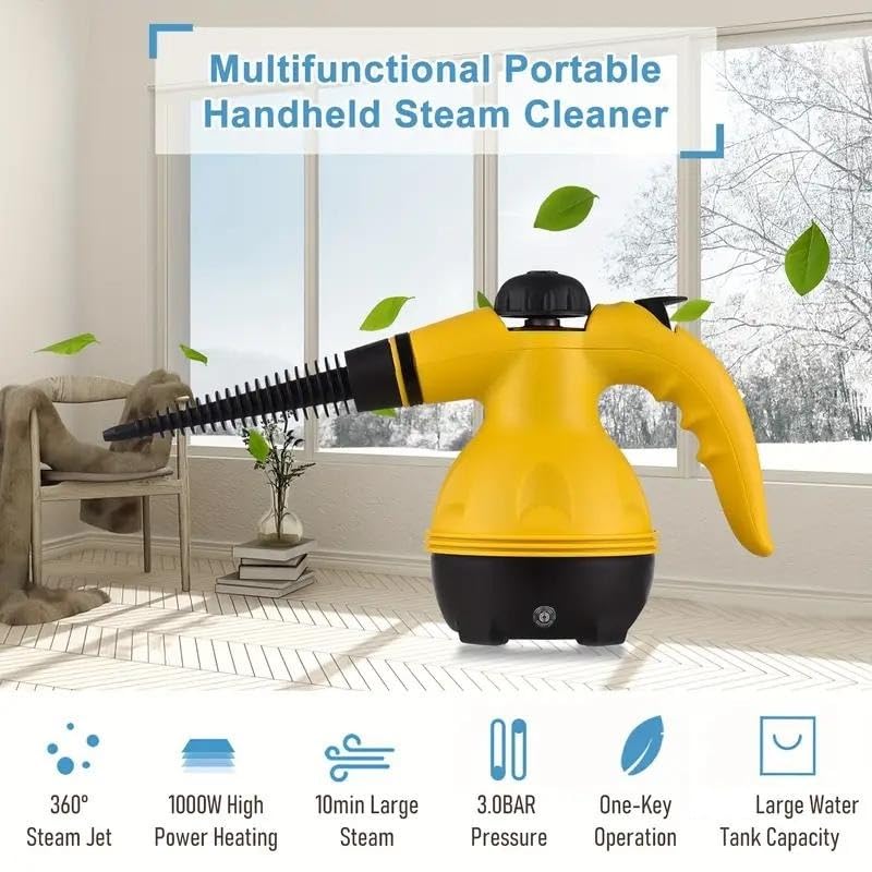 Steam Cleaner, 1000W Steam Cleaner Vacuum Handheld with Multiple Nozzles and Safety Lock, 360° Rotation for Home Use & Car - High Temperature Pressurized Cleaning for Stain Removal, A-001 - image 3