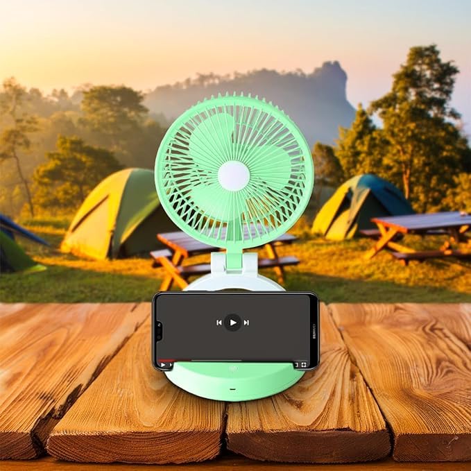 Portable Mini Folding Fan Rechargeable USB Desk Fan with LED Light, 3 Speed Strong Wind for Home Office Travel Camping, Quiet Personal Cooling Table Fan (Green) - image 2