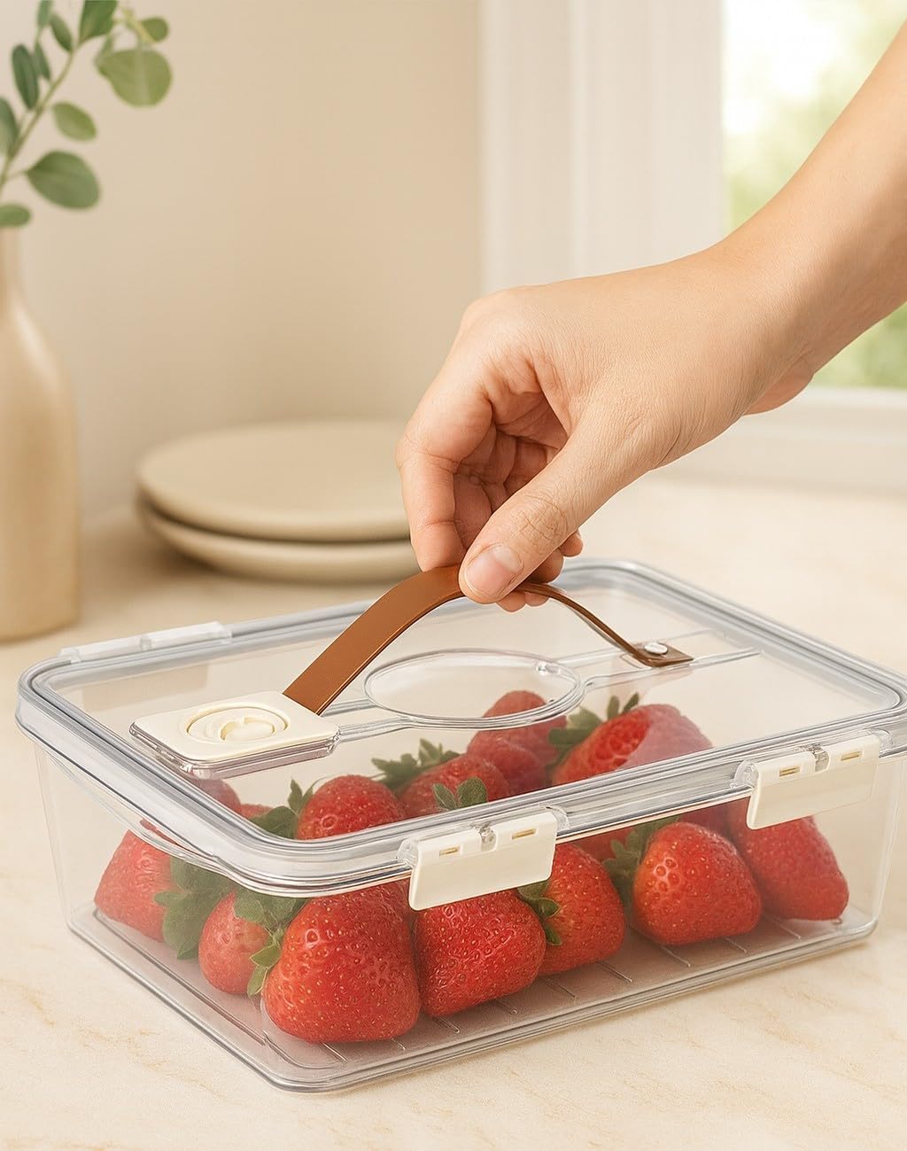 Food Storage Container 3000ml with Lid and Handle, Clear BPA-Free Acrylic Fridge Organizer Bin for Vegetables, Fruit and Kitchen Refrigerator Storage - image 2